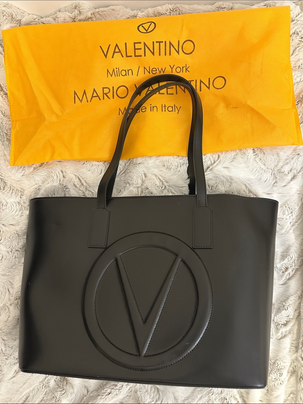 Valentino Black Embossed V Logo Tote